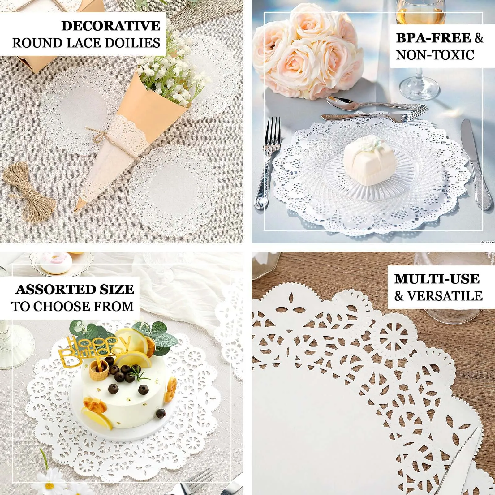 100 Pcs White Food Grade Paper Placemats, Round Lace Paper Doilies 14"