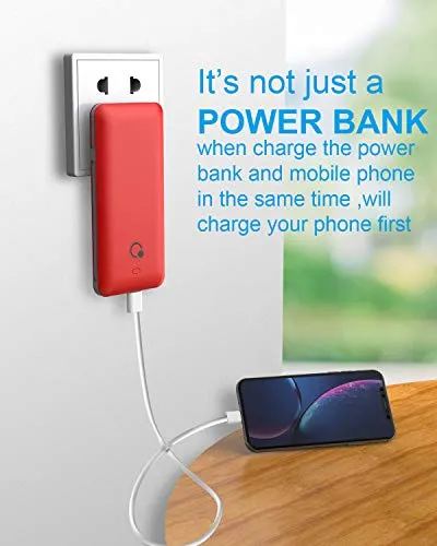 10000mAh Portable Charger, Ultra Slim Power Bank,4 Output and Dual Input External Battery Pack with Built-in AC Wall Plug Micro USB Type C Three Cables with USB Output Compatible with All mobilephone