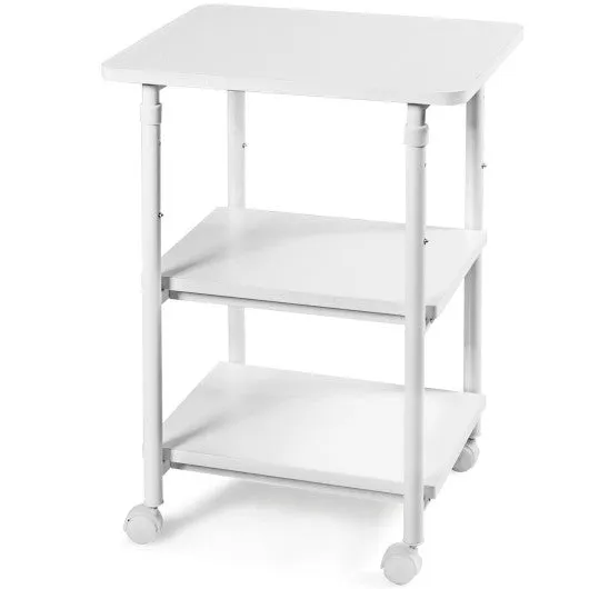 3-tier Adjustable Printer Stand with 360° Swivel Casters-White