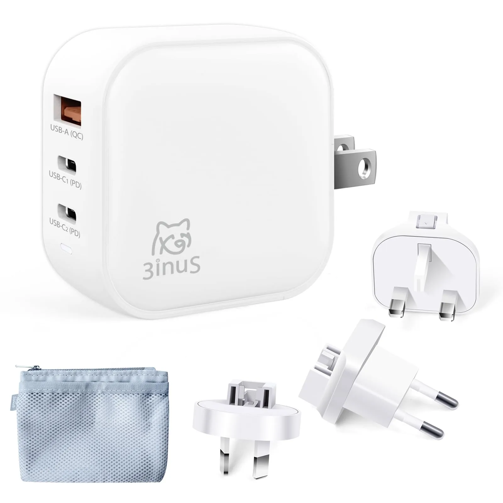 3inuS 65W USB C GaN Wall Charger, Plug Foldable PD USB-C PPS Charger with Traveller Adapters for Phone 15/15 Pro/15/Pro Max, Pad air/Pro, Mac book Laptops etc.