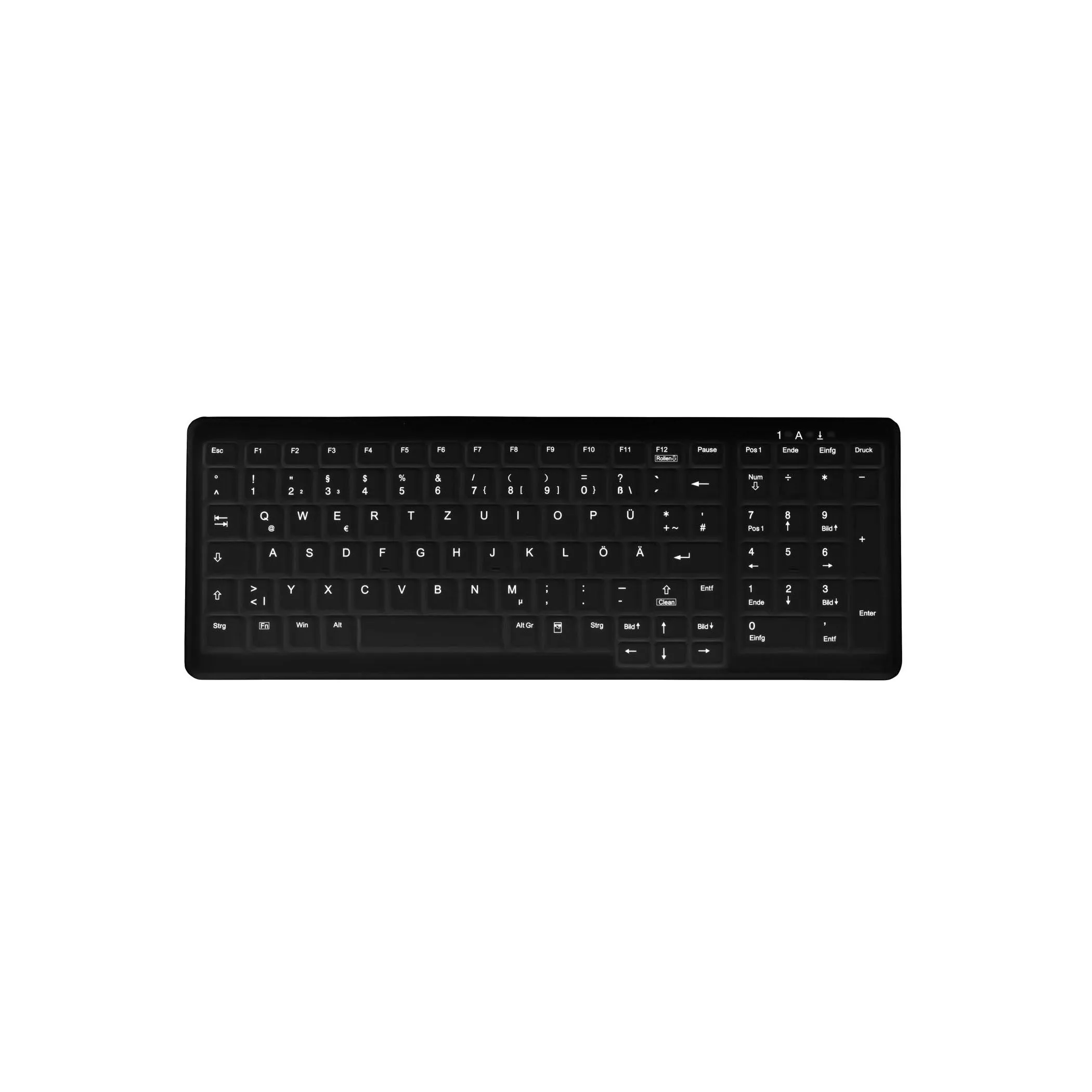 Active Key AK-C7000F Compact Flat Wipeable Keyboard in Black with Numpad - Wired