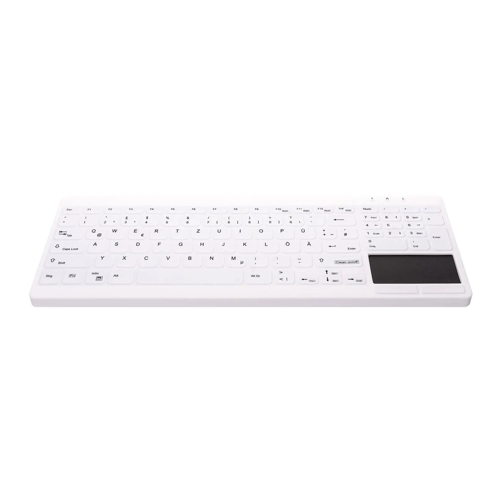 Active Key AK-C7412F Compact Ultraflat Wipeable Keyboard in White with Numpad and Touchpad - Wired