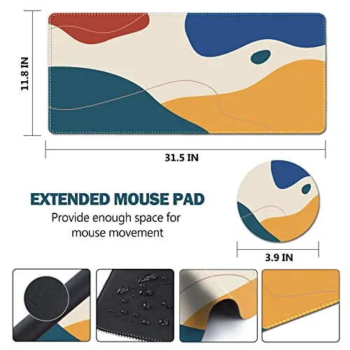 AIMSA Large Gaming Mouse Pad Extended Mouse Pad with Stitched Edge, Keyboard Mouse Mat Non-Slip Rubber Base Desk Pad 31.5x11.8 inch for Office Home Game Work, Abstract Morandi