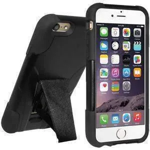 Amzer Double Layer Hybrid iPhone 6 Case with Kickstand - Black- Black