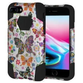 Amzer Dual Layer Designer Hybrid iPhone 8 Case with Kickstand - Colorful Butterfly Flower Polka Dot Floral