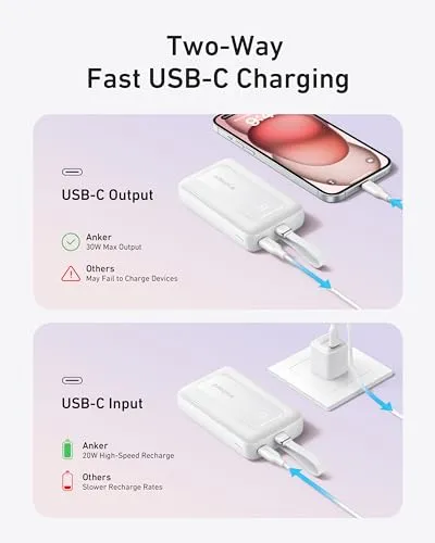 Anker Zolo Power Bank, 10,000mAh 30W Portable Charger with Built-in USB-C Cable for Travel, Fast Charging Battery Pack for iPhone 16/15 Series, MacBook, Galaxy, iPad, and More