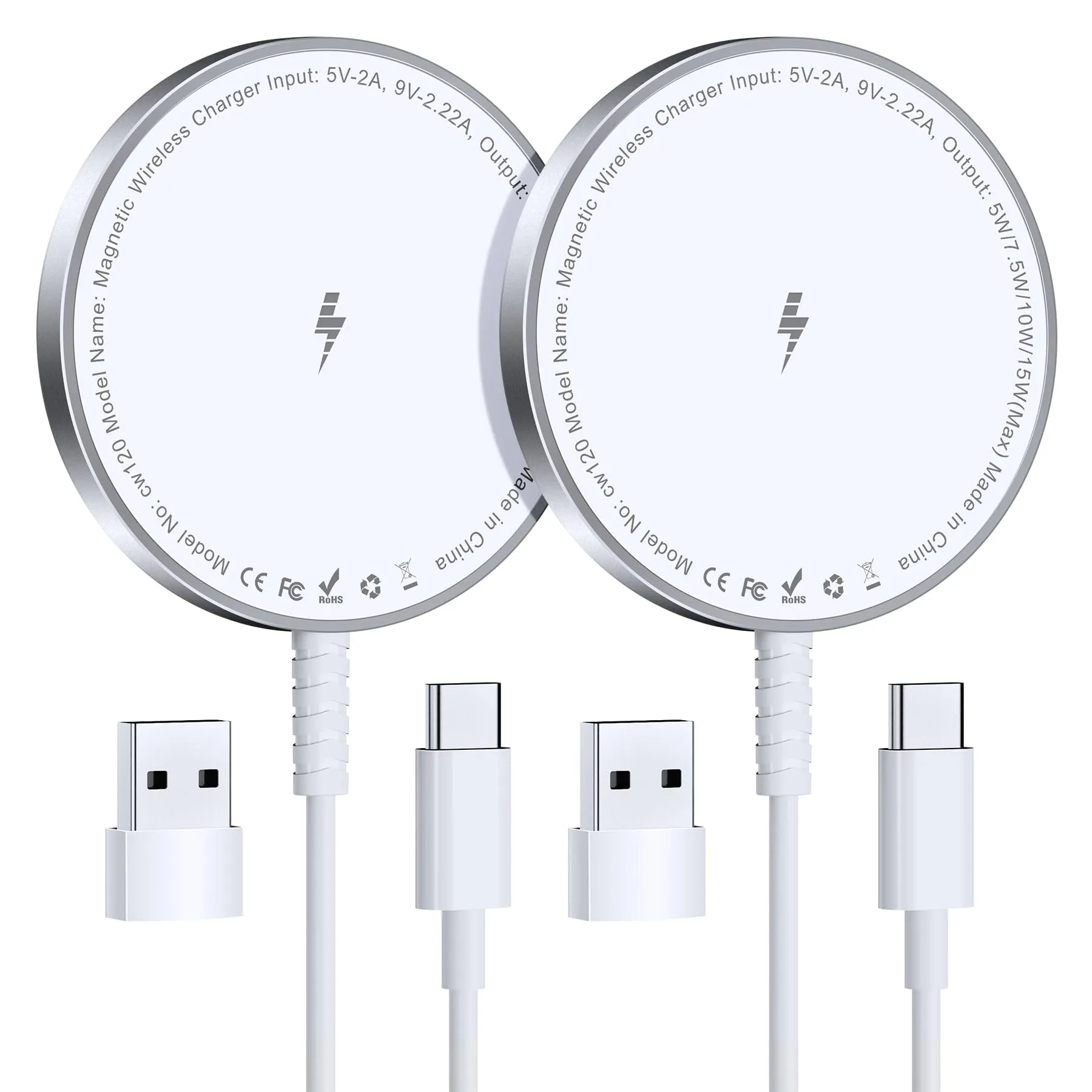 Bohuma Magnetic Wireless Charger for iPhone: Mag Safe Charger Fast Charging Pad 2 Pack Compatible with iPhone 16 15 14 13 12 Pro Max Plus & Airpods 2 3 Pro (No Adapter)