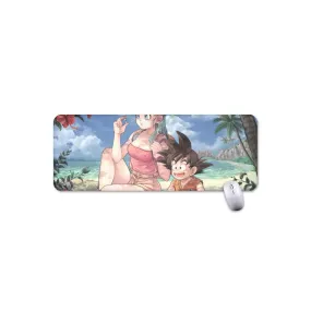 Bulma Sitting on a Tree and Kid Goku at the Beach Blue Graphic DBZ  Mouse Pad