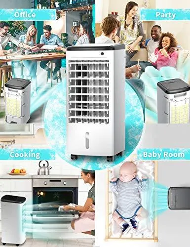 COMFYHOME 3-IN-1 Portable Air Conditioner, Evaporative Air Cooler w/Cooling ＆ Humidifier, 3 Wind Speeds, 4 Casters, 65° Oscillation, 12H Timmer＆ Remote, 455 CFM, Cools 170 Square Feet for Room Office