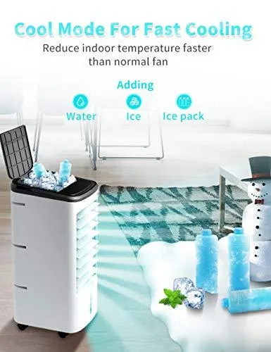 COMFYHOME 3-IN-1 Portable Air Conditioner, Evaporative Air Cooler w/Cooling ＆ Humidifier, 3 Wind Speeds, 4 Casters, 65° Oscillation, 12H Timmer＆ Remote, 455 CFM, Cools 170 Square Feet for Room Office