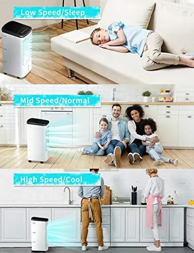 COMFYHOME 3-IN-1 Portable Air Conditioner, Evaporative Air Cooler w/Cooling ＆ Humidifier, 3 Wind Speeds, 4 Casters, 65° Oscillation, 12H Timmer＆ Remote, 455 CFM, Cools 170 Square Feet for Room Office