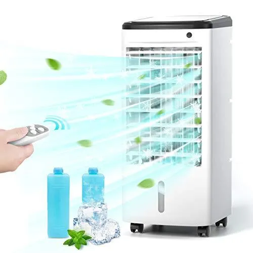 COMFYHOME 3-IN-1 Portable Air Conditioner, Evaporative Air Cooler w/Cooling ＆ Humidifier, 3 Wind Speeds, 4 Casters, 65° Oscillation, 12H Timmer＆ Remote, 455 CFM, Cools 170 Square Feet for Room Office