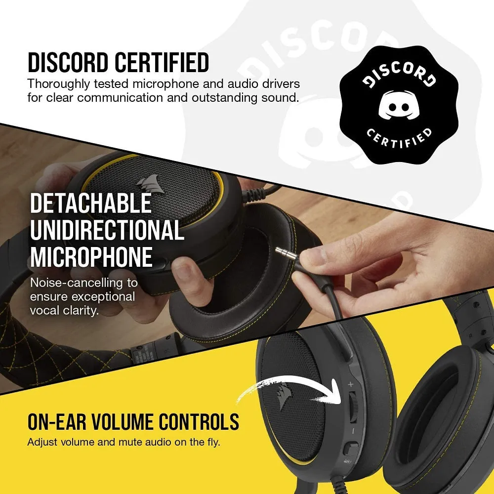 Corsair Headset HS60 Pro – 7.1 Virtual Surround Sound PC Gaming Headset w/USB DAC - Discord Certified – Works with PC, Xbox Series X, Xbox Series S, Xbox One, PS5, PS4, and Nintendo Switch – Yellow