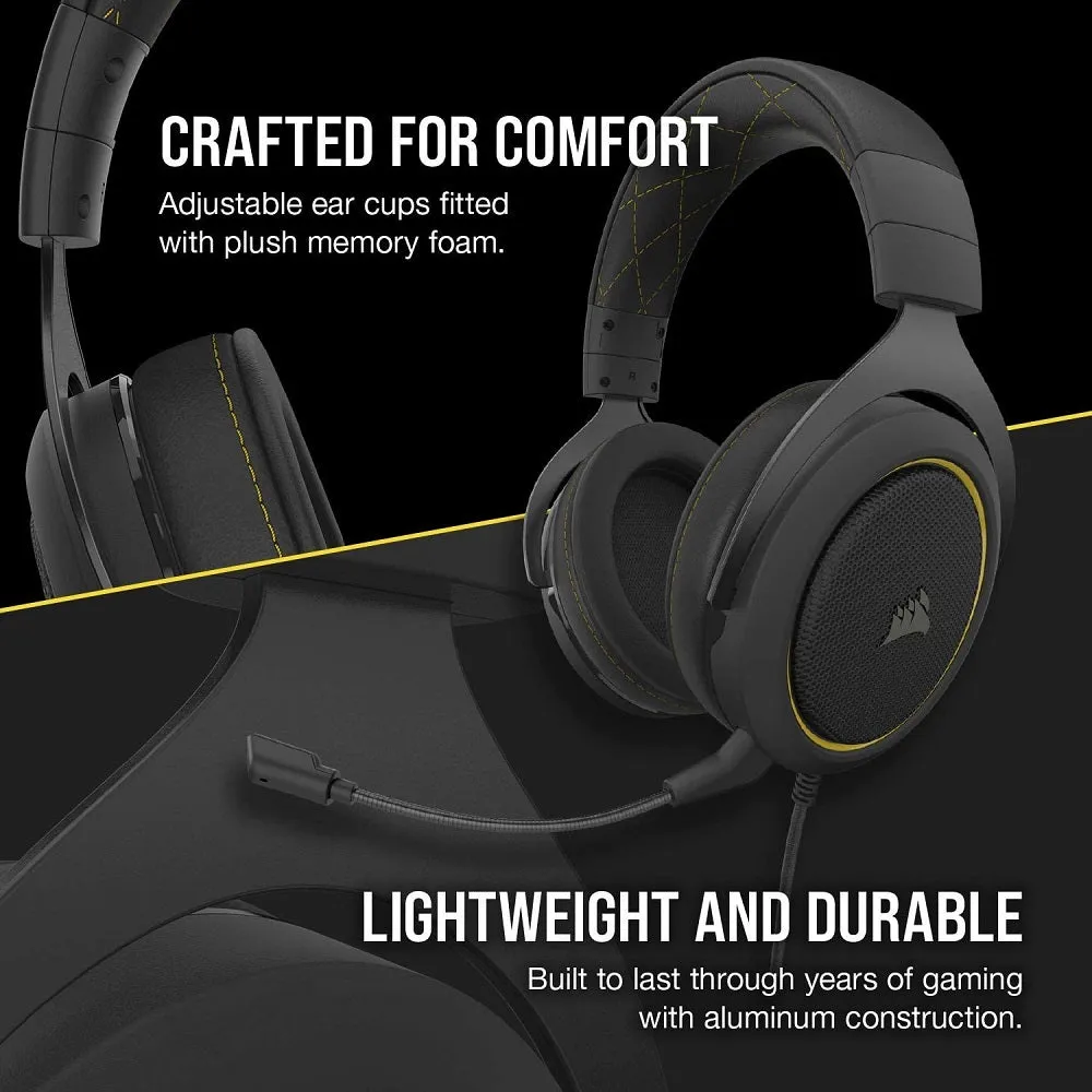 Corsair Headset HS60 Pro – 7.1 Virtual Surround Sound PC Gaming Headset w/USB DAC - Discord Certified – Works with PC, Xbox Series X, Xbox Series S, Xbox One, PS5, PS4, and Nintendo Switch – Yellow