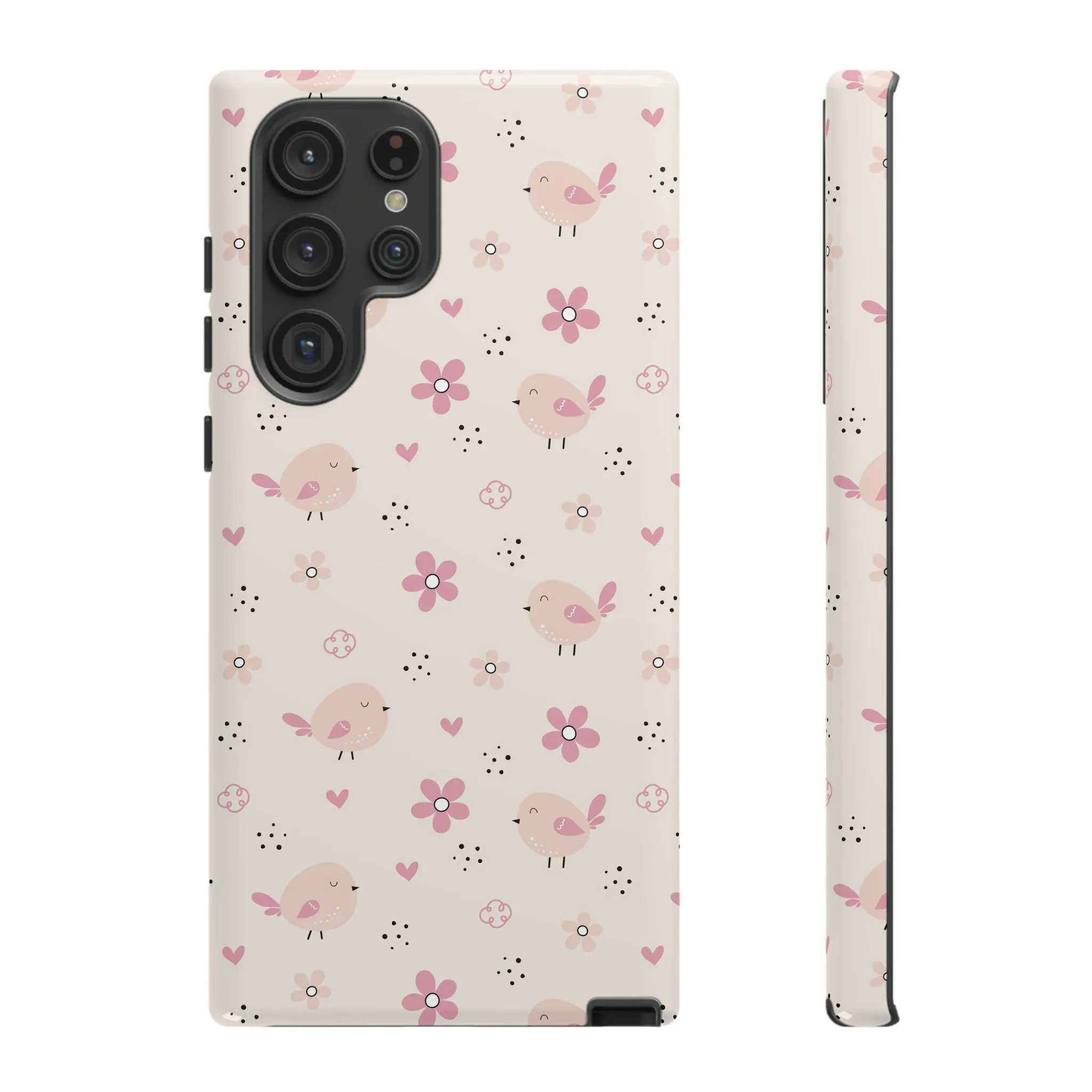 Cute Pink Birds and Flowers print design Tough Phone Case compatible with a large variety of Samsung models