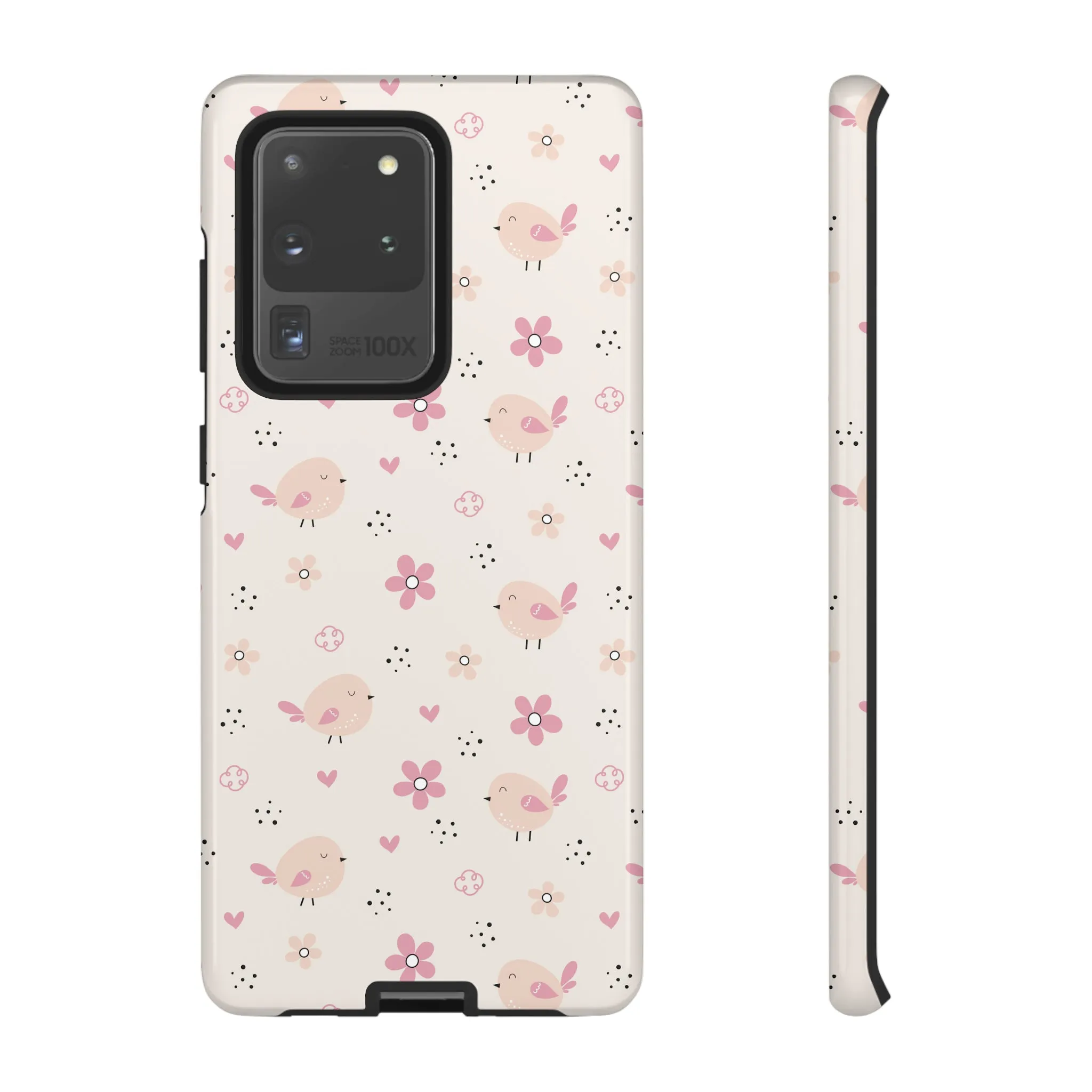 Cute Pink Birds and Flowers print design Tough Phone Case compatible with a large variety of Samsung models