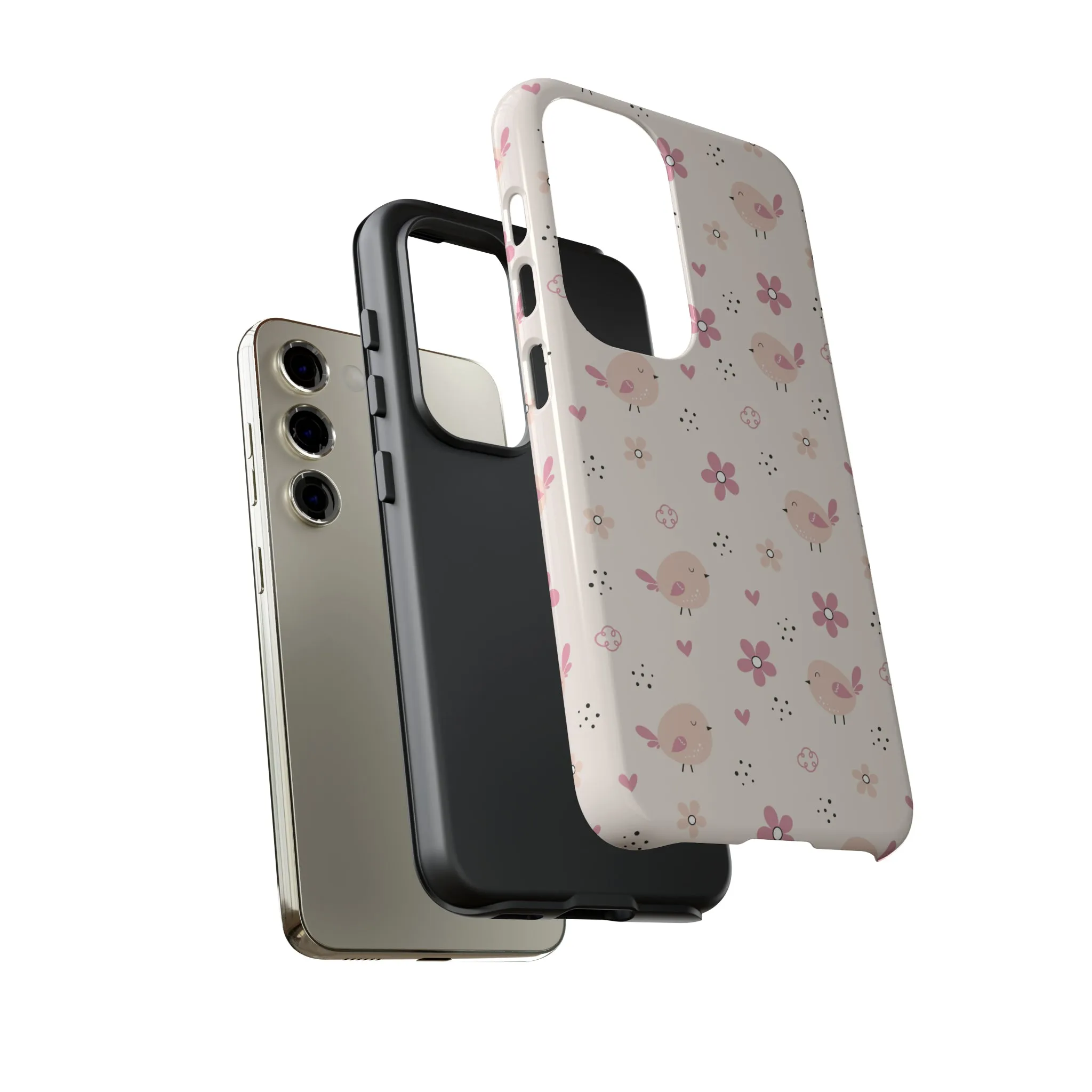 Cute Pink Birds and Flowers print design Tough Phone Case compatible with a large variety of Samsung models