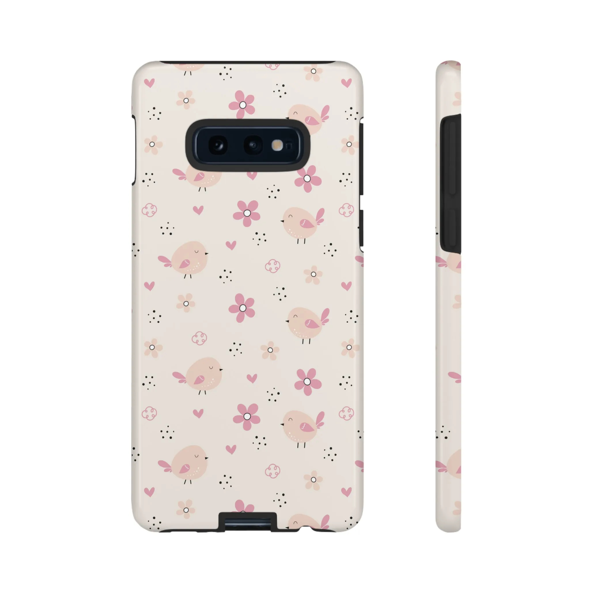 Cute Pink Birds and Flowers print design Tough Phone Case compatible with a large variety of Samsung models