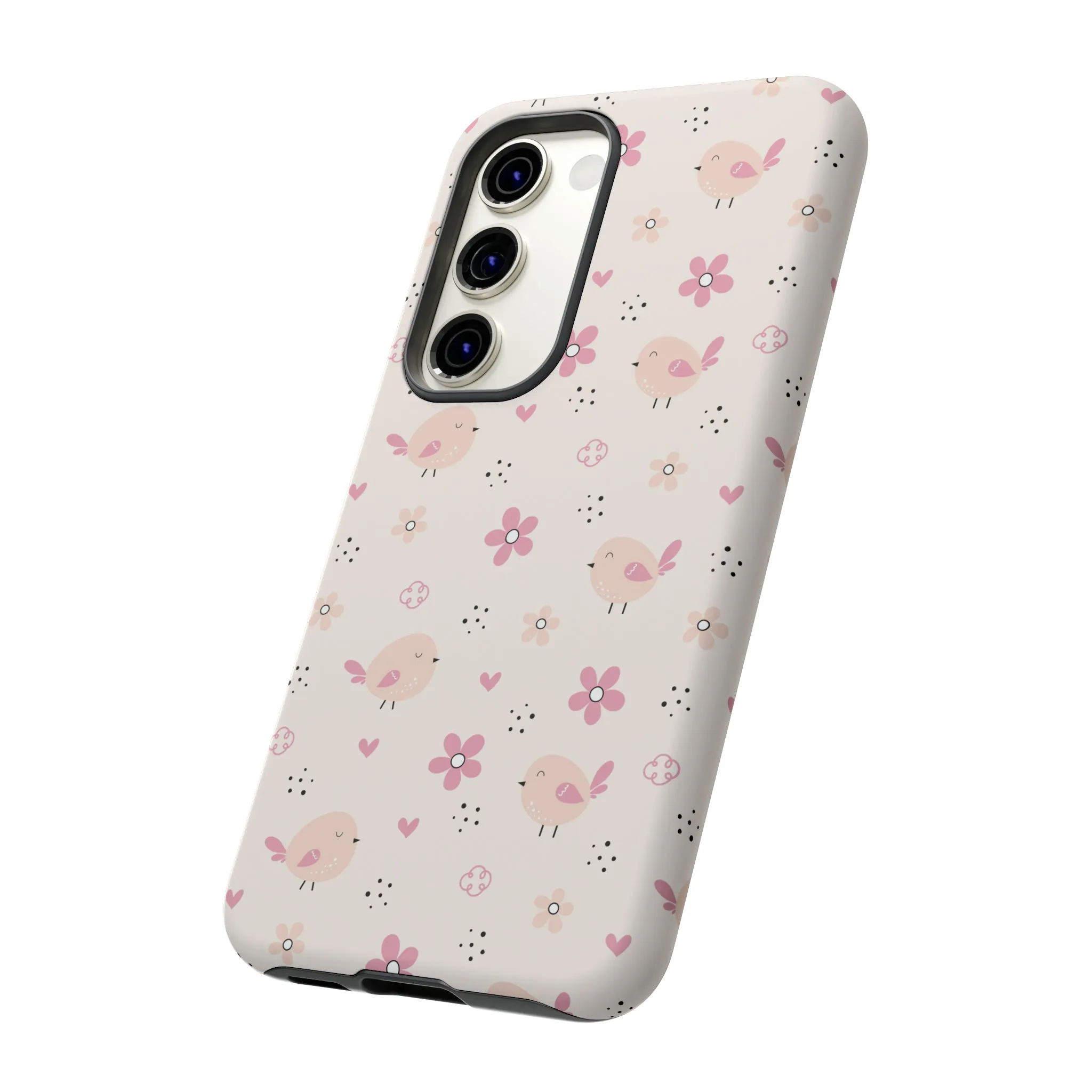 Cute Pink Birds and Flowers print design Tough Phone Case compatible with a large variety of Samsung models