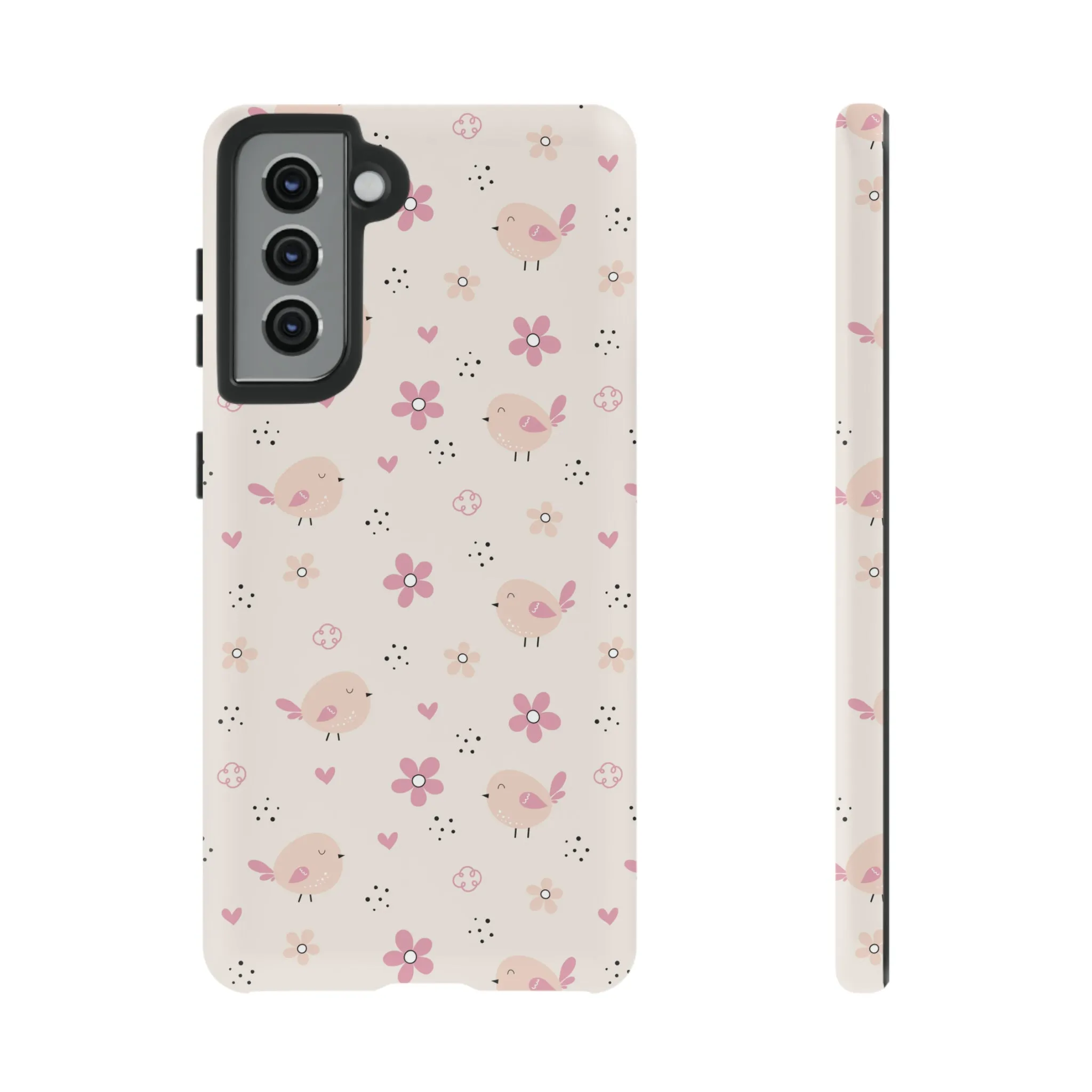 Cute Pink Birds and Flowers print design Tough Phone Case compatible with a large variety of Samsung models