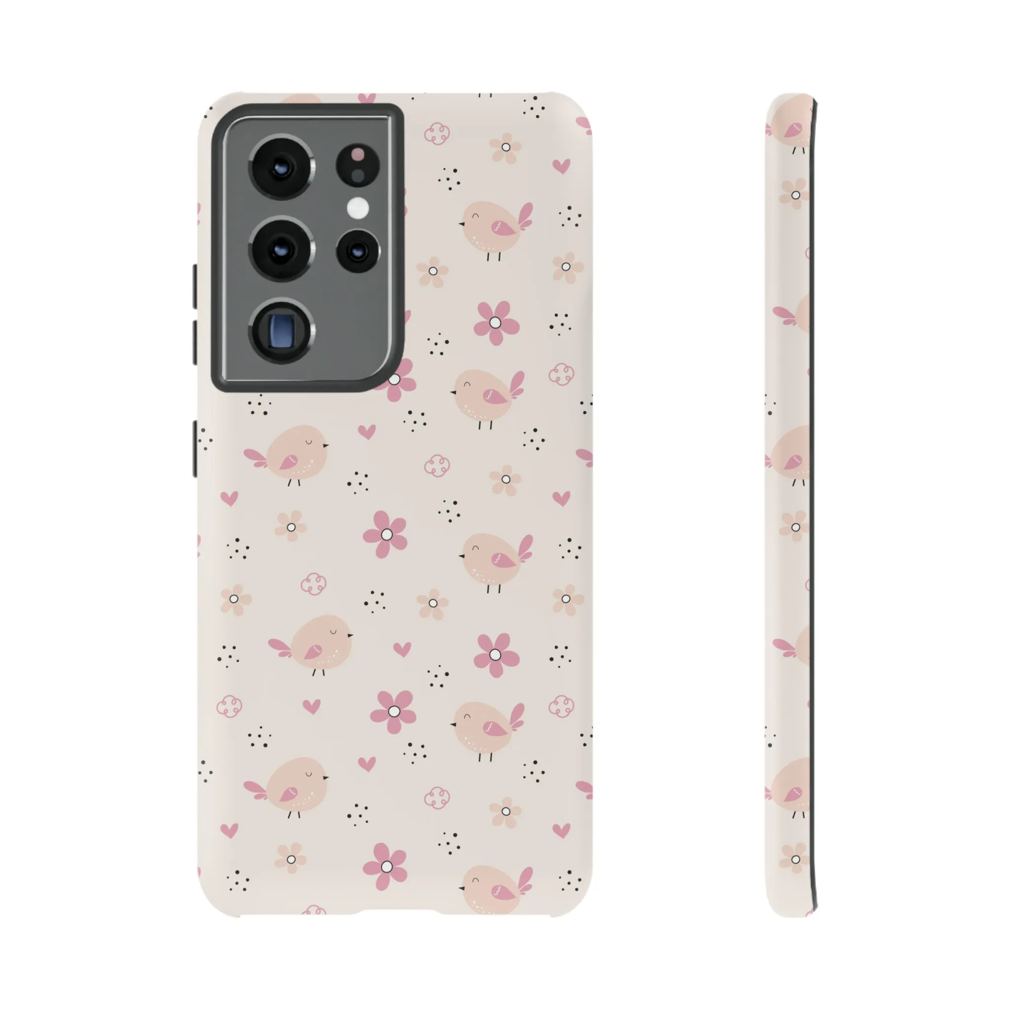 Cute Pink Birds and Flowers print design Tough Phone Case compatible with a large variety of Samsung models