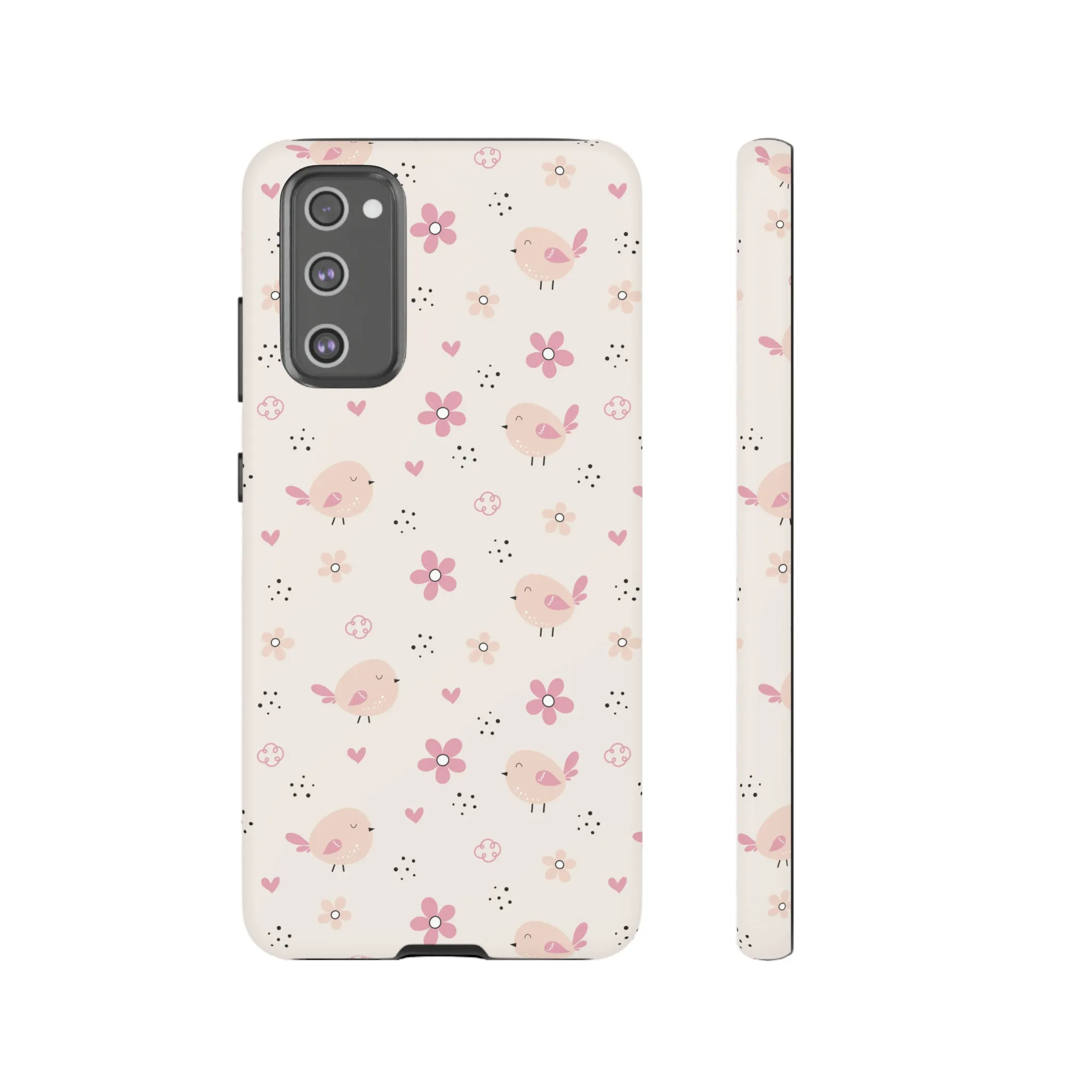 Cute Pink Birds and Flowers print design Tough Phone Case compatible with a large variety of Samsung models