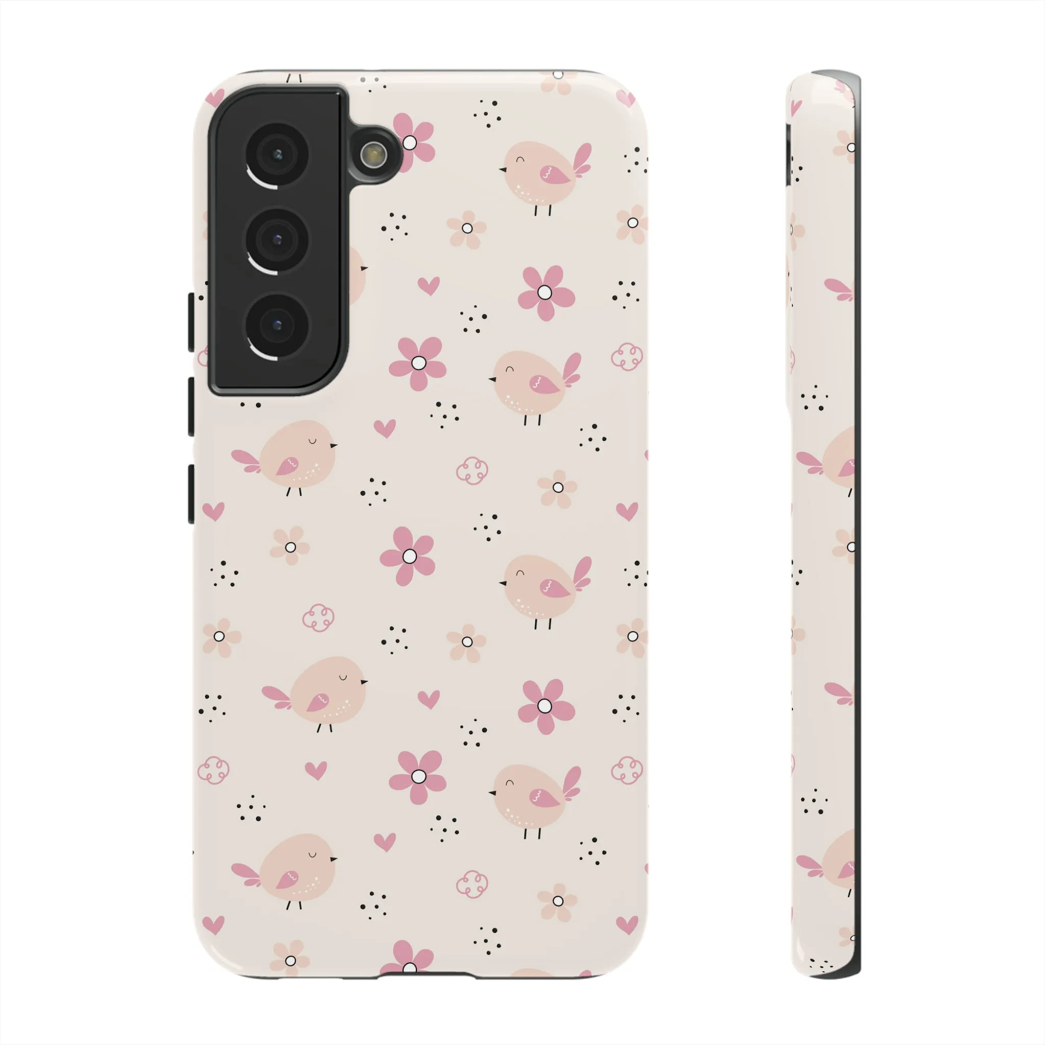 Cute Pink Birds and Flowers print design Tough Phone Case compatible with a large variety of Samsung models