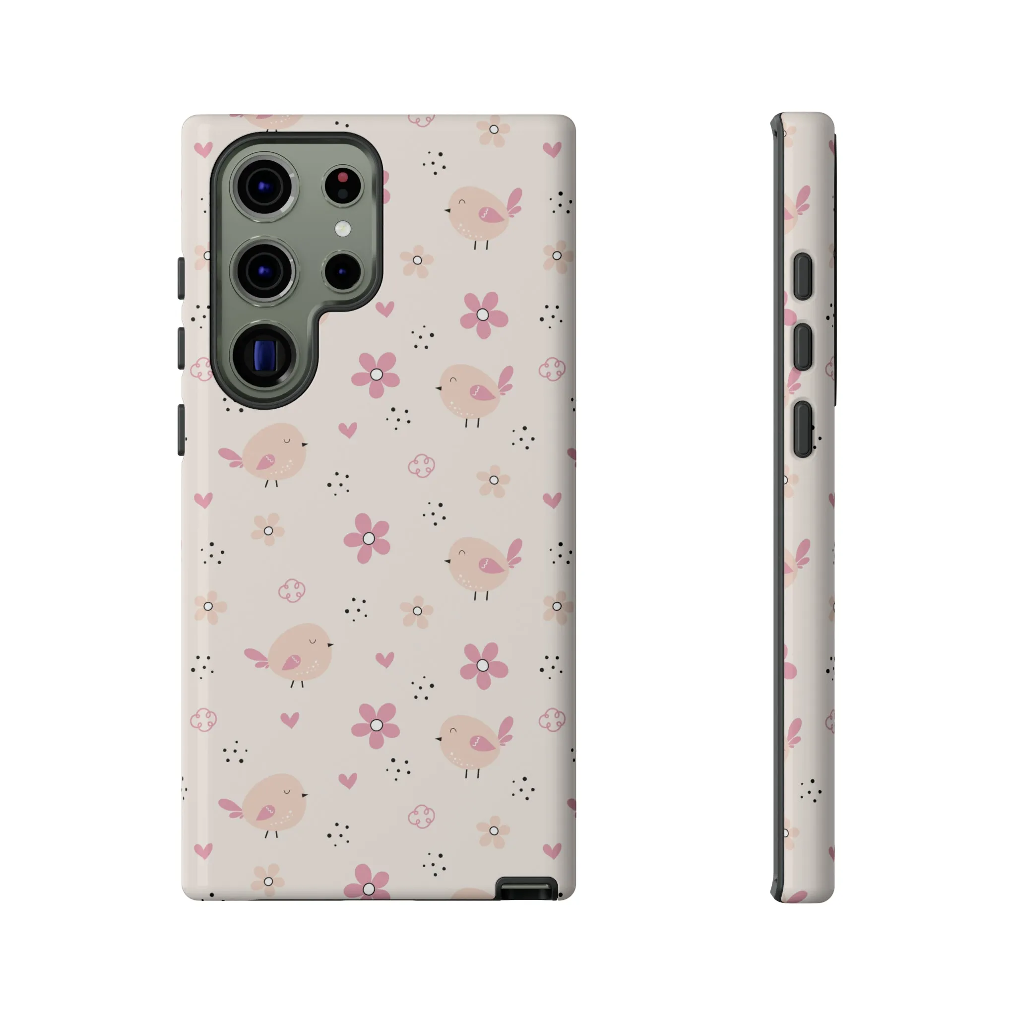 Cute Pink Birds and Flowers print design Tough Phone Case compatible with a large variety of Samsung models