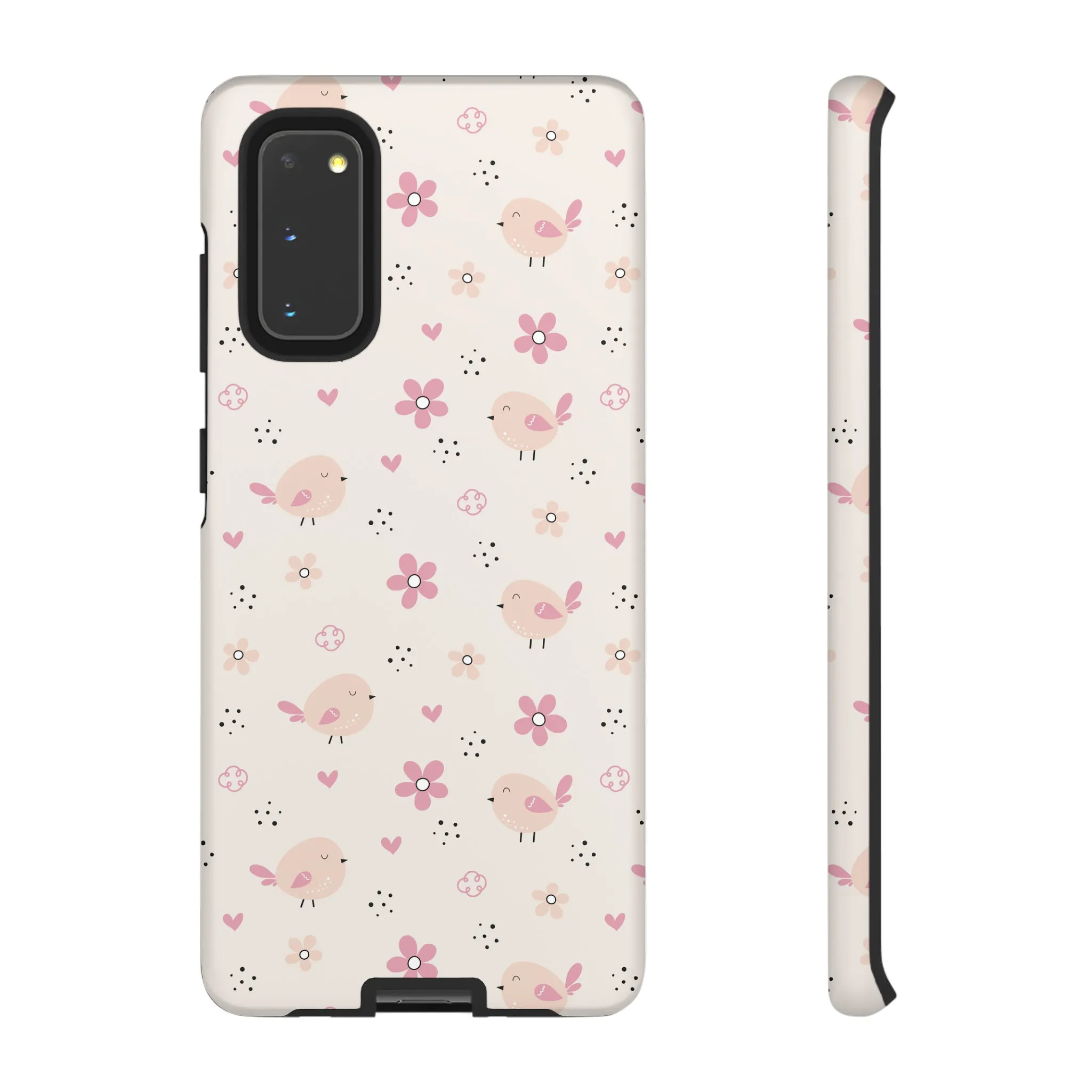 Cute Pink Birds and Flowers print design Tough Phone Case compatible with a large variety of Samsung models