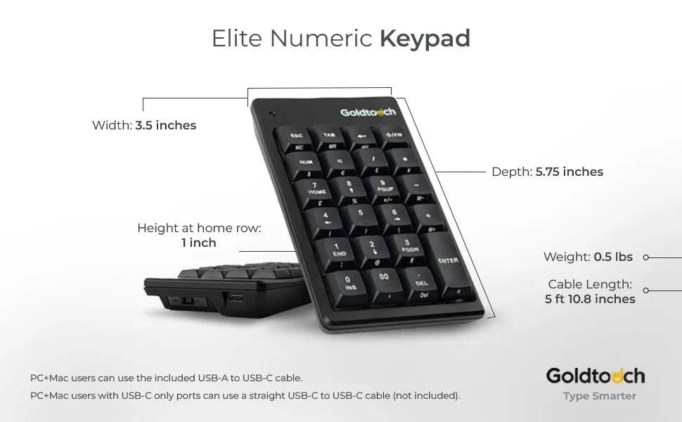 Goldtouch Elite Keypad (USB) PC & Mac, GTC-ELITE