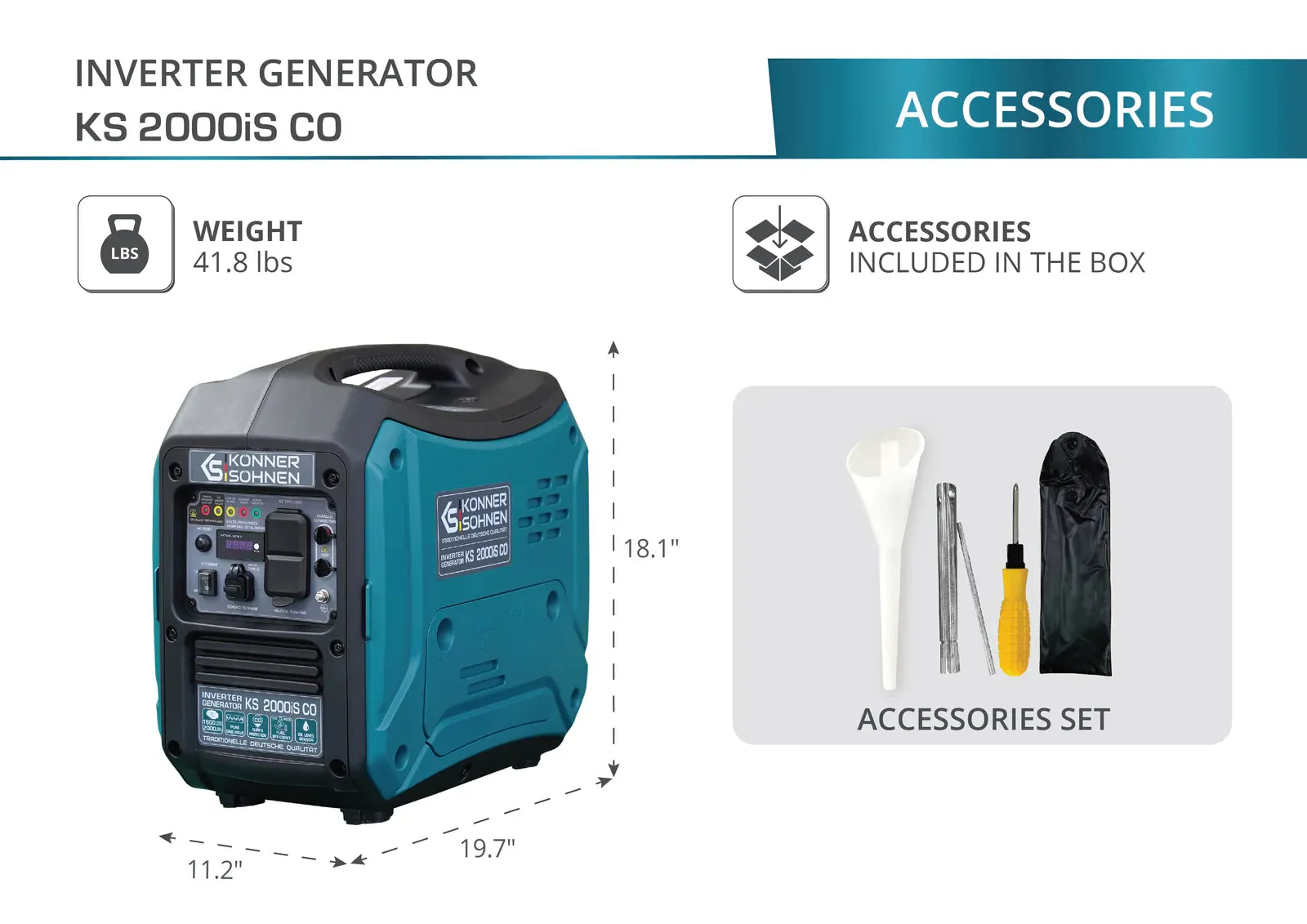 Konner Sohnen KS 2000iS CO 1800W/2000W Generator Gas Inverter with CO Sensor Pure Sine Wave New