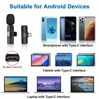 Lavalier Mini Microphone Wireless Audio, Video Recording With Phone Charging | Wireless Lapel Microphones | Chargeable Handheld Microphone