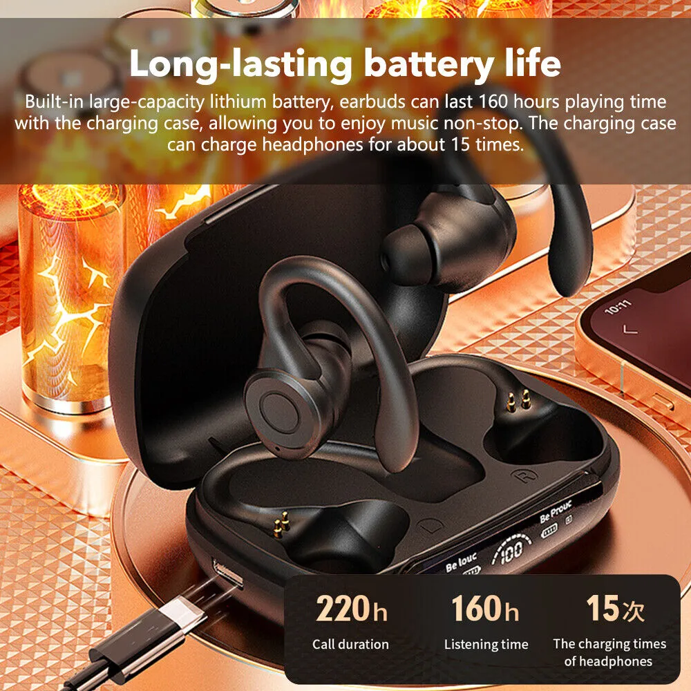 Mpow Bluetooth Headset 5.3 Wireless Earbuds with Earhooks，Wireless Earbuds Sport