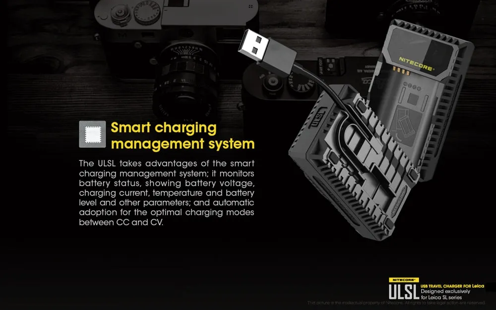 Nitecore ULSL Digital USB Travel Battery Charger for Leica BP-SCL4 Camera Batteries