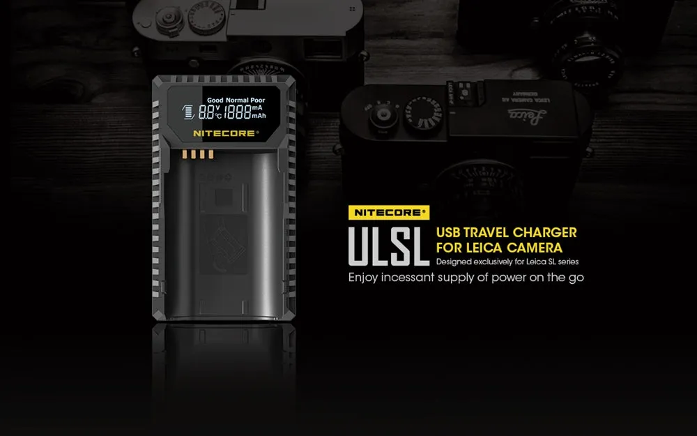 Nitecore ULSL Digital USB Travel Battery Charger for Leica BP-SCL4 Camera Batteries