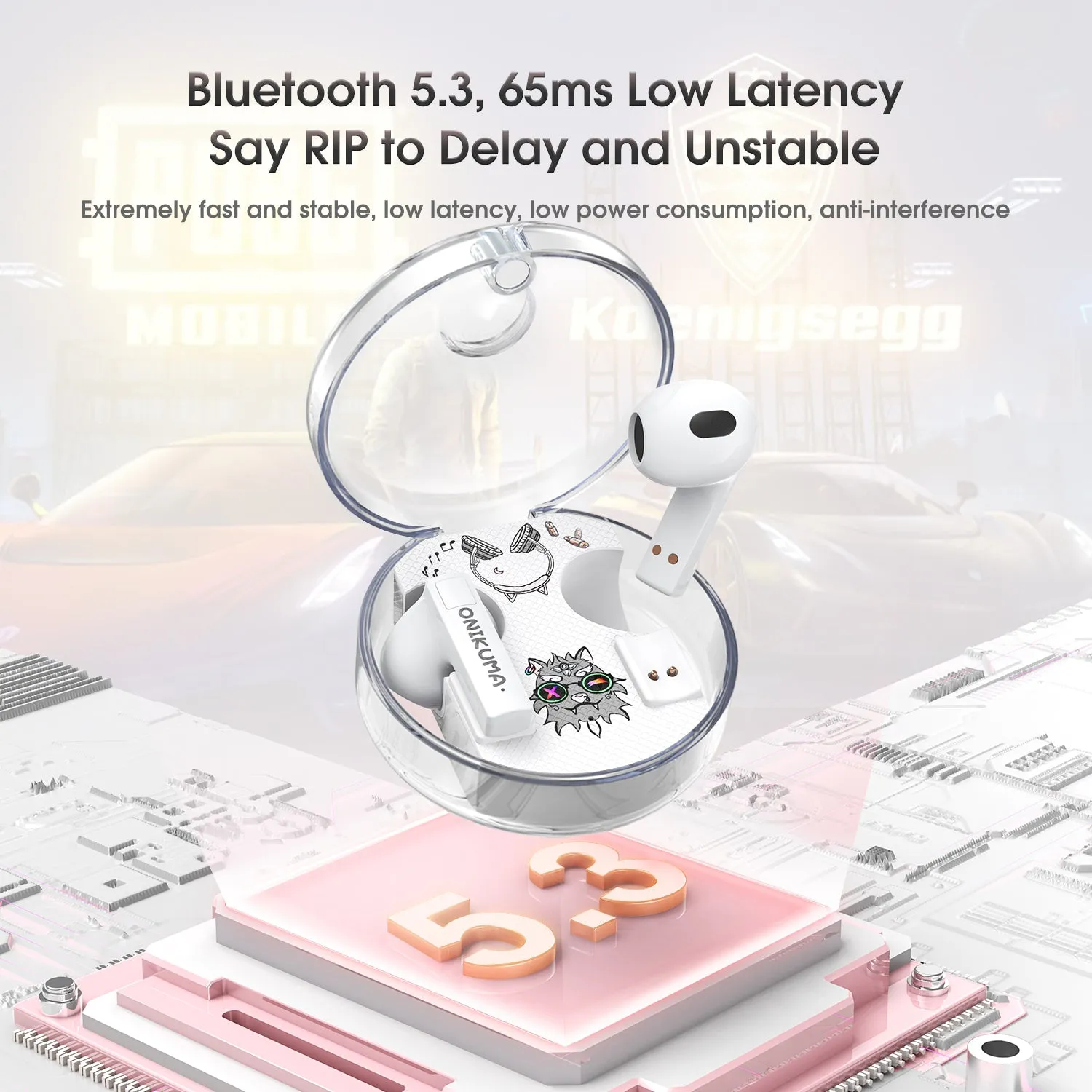 ONIKUMA T301 TWS Cartoon Earphone Touch Control Wireless Bluetooth-compatible 5.3 Headset Sports Earbuds Gaming Headset Gamer With Mic