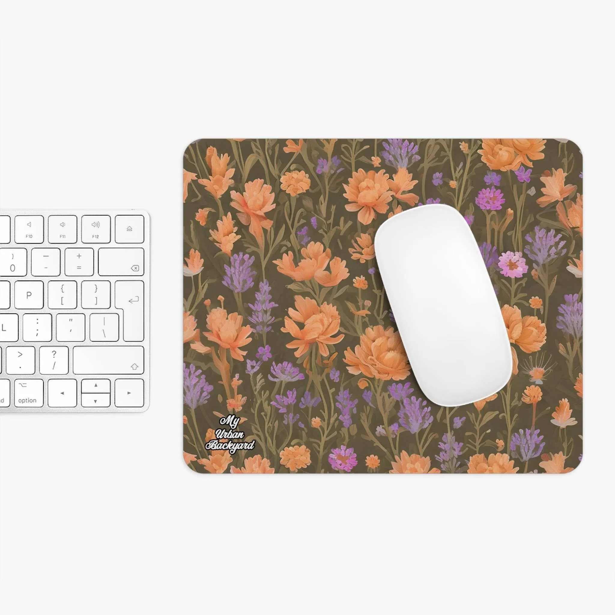 Orange and Purple Flowers, Computer Mouse Pad - for Home or Office