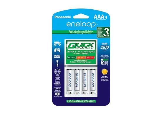 Panasonic KKJ55M3A4BA eneloop® Quick Charger With 2100 Cycle Ni-MH Precharged Rechargeable Batteries - 4-AAA