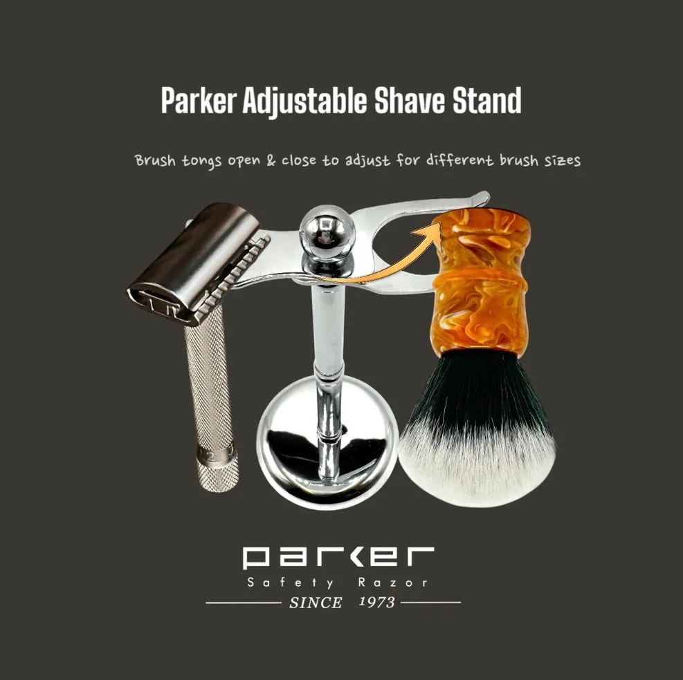 Parker ADJUSTABLE Deluxe Chrome Razor & Brush Shave Stand