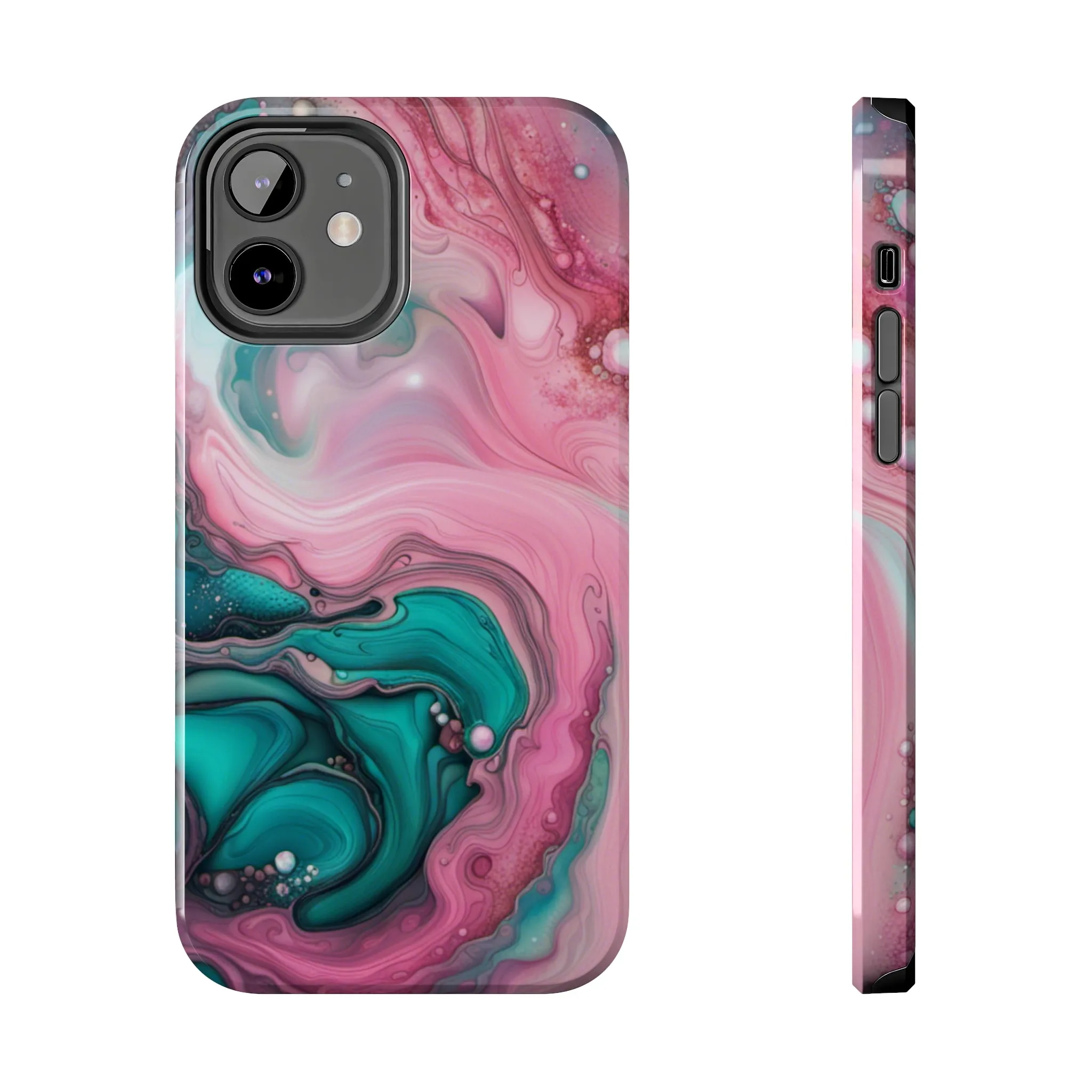 Pink and Teal Alcohol Ink Pattern Design Phone Case compatible with a large variety of iPhone models, Phone Case, Gift