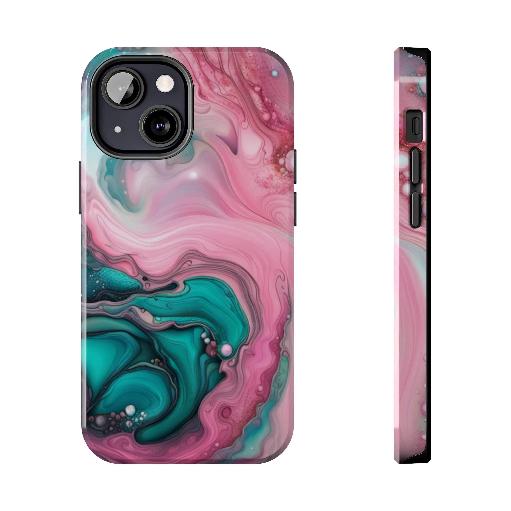 Pink and Teal Alcohol Ink Pattern Design Phone Case compatible with a large variety of iPhone models, Phone Case, Gift