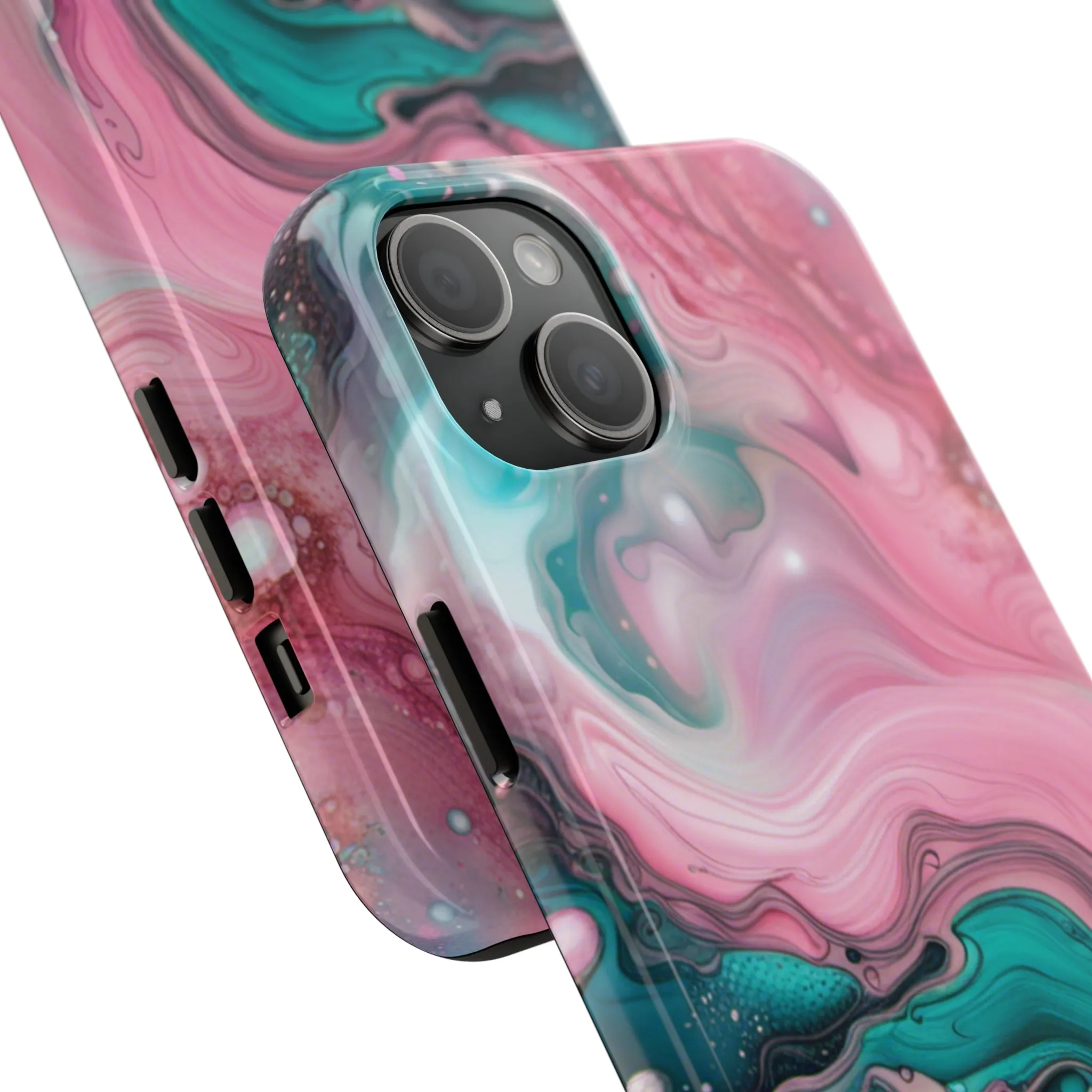 Pink and Teal Alcohol Ink Pattern Design Phone Case compatible with a large variety of iPhone models, Phone Case, Gift