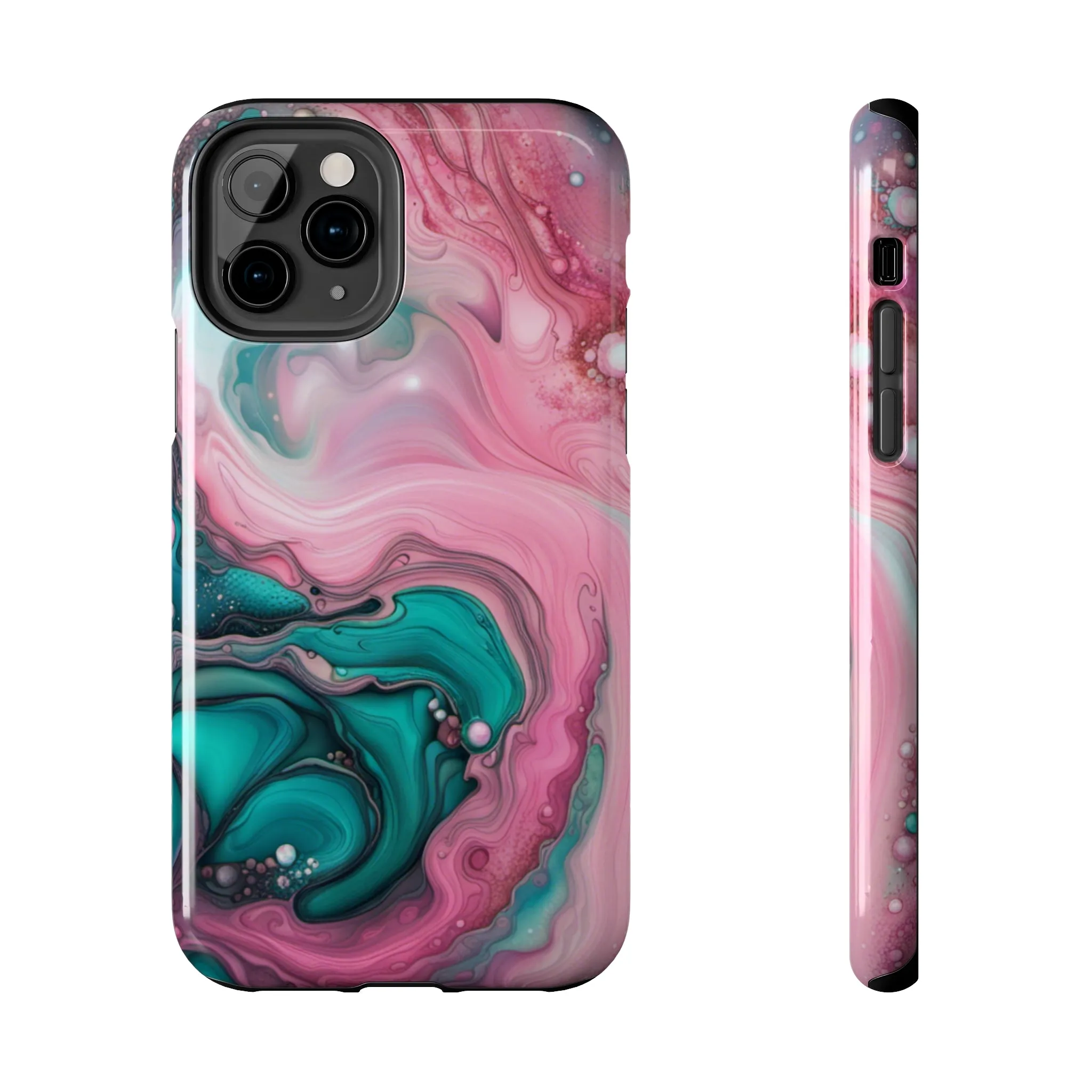 Pink and Teal Alcohol Ink Pattern Design Phone Case compatible with a large variety of iPhone models, Phone Case, Gift