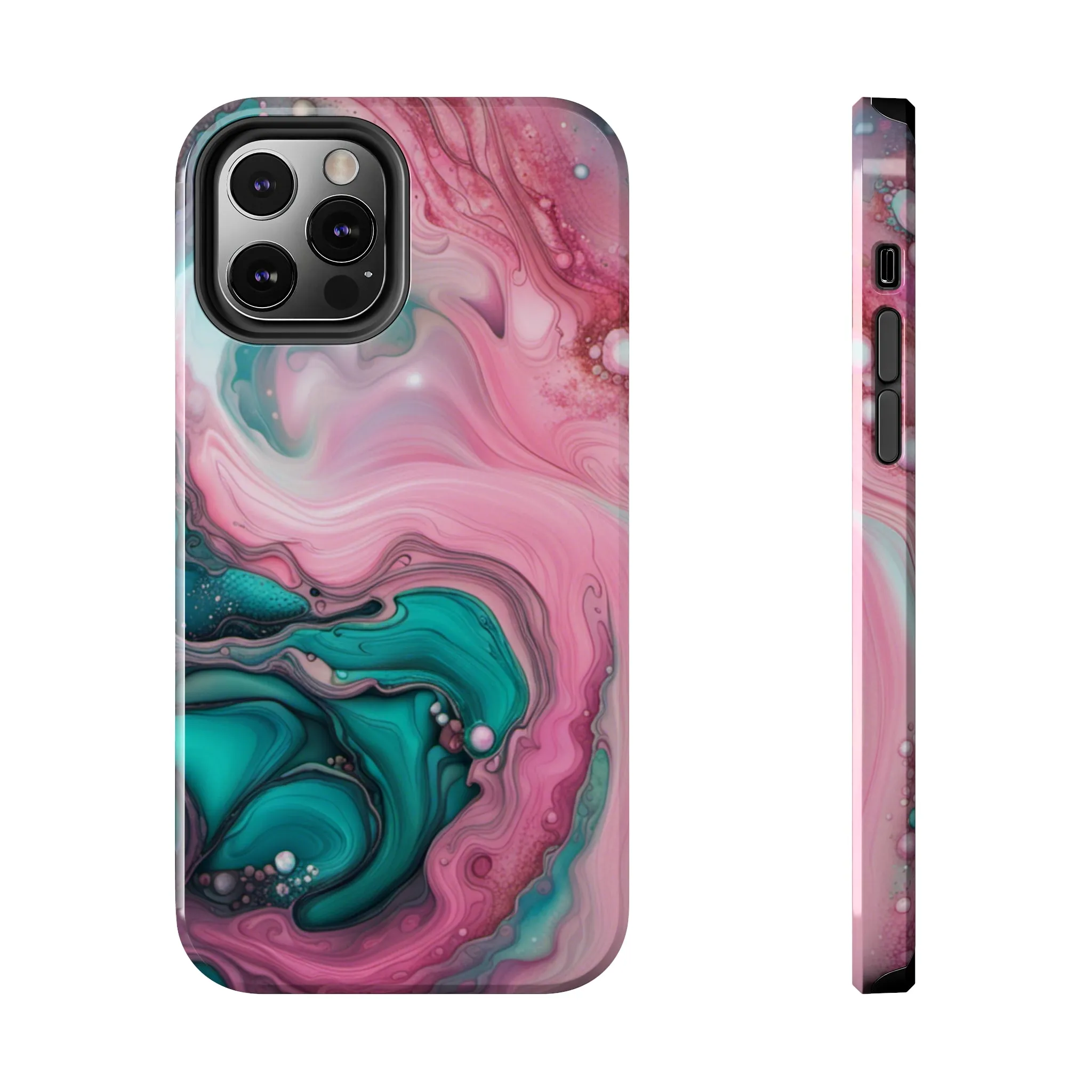 Pink and Teal Alcohol Ink Pattern Design Phone Case compatible with a large variety of iPhone models, Phone Case, Gift