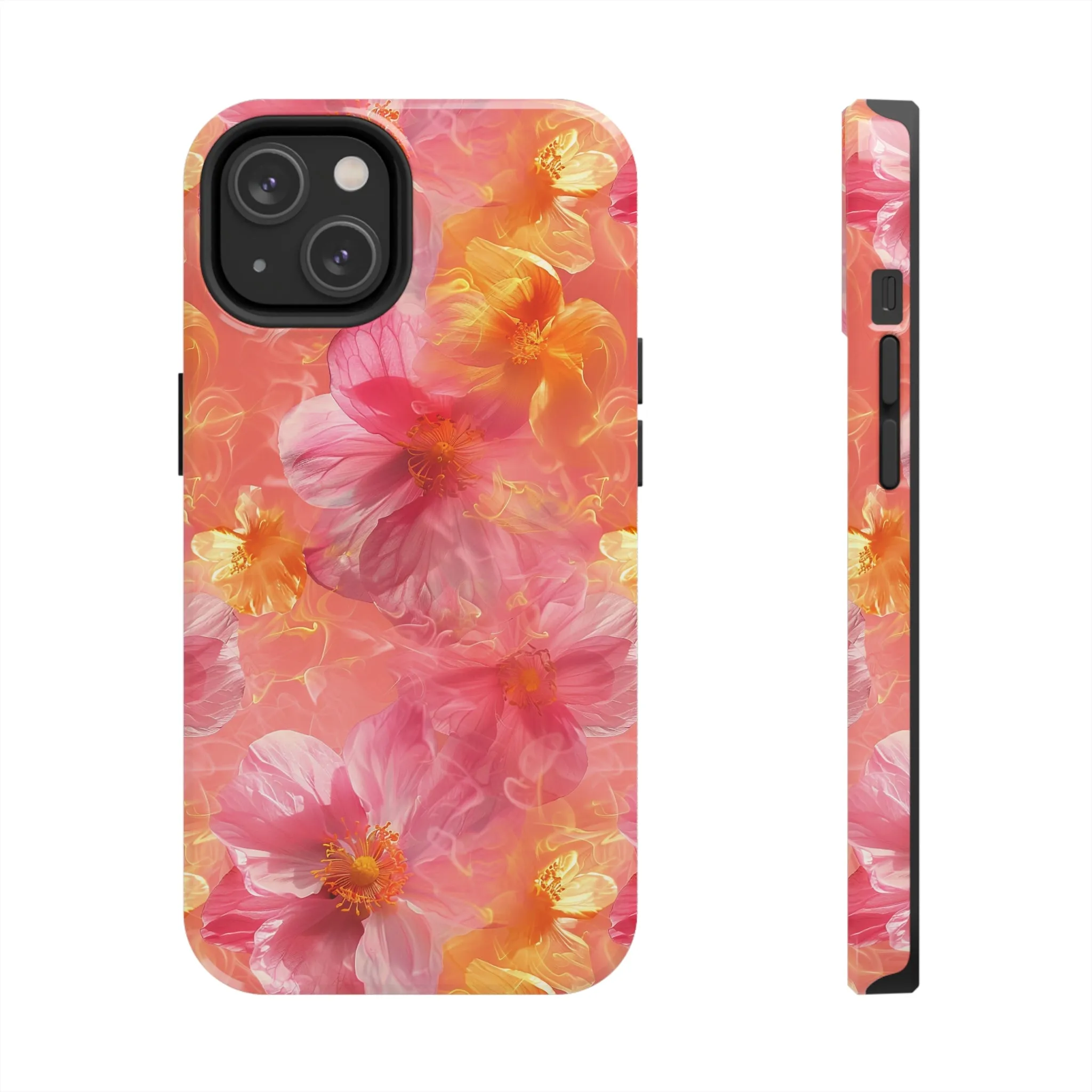 Pink and Yellow Fantasy Floral pattern iPhone Case, Aesthetic Phone Cover, Artsy Floral Design, Protective Phone Cover compatible with a large variety of iPhone models, Phone Case, Gift