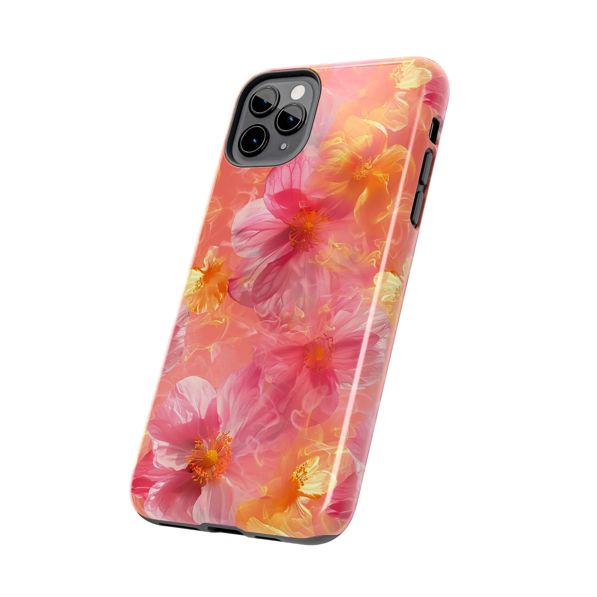 Pink and Yellow Fantasy Floral pattern iPhone Case, Aesthetic Phone Cover, Artsy Floral Design, Protective Phone Cover compatible with a large variety of iPhone models, Phone Case, Gift