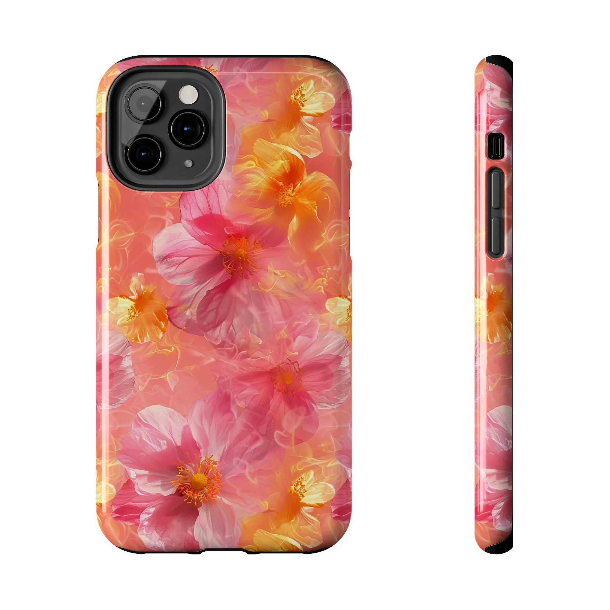 Pink and Yellow Fantasy Floral pattern iPhone Case, Aesthetic Phone Cover, Artsy Floral Design, Protective Phone Cover compatible with a large variety of iPhone models, Phone Case, Gift