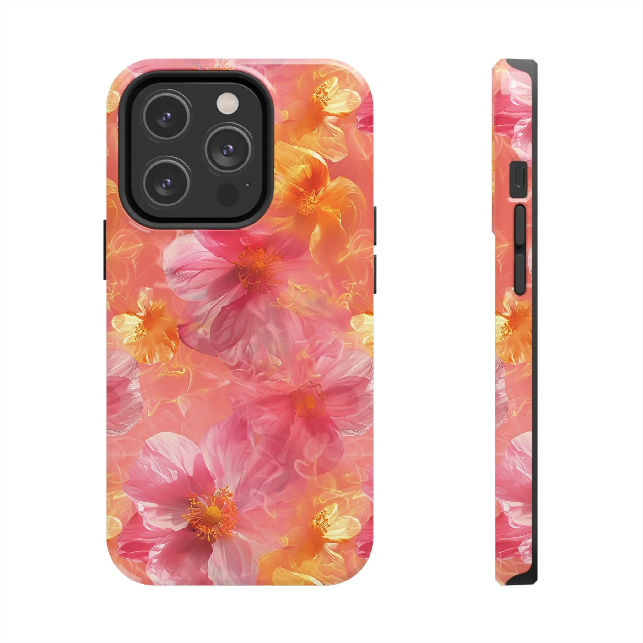 Pink and Yellow Fantasy Floral pattern iPhone Case, Aesthetic Phone Cover, Artsy Floral Design, Protective Phone Cover compatible with a large variety of iPhone models, Phone Case, Gift