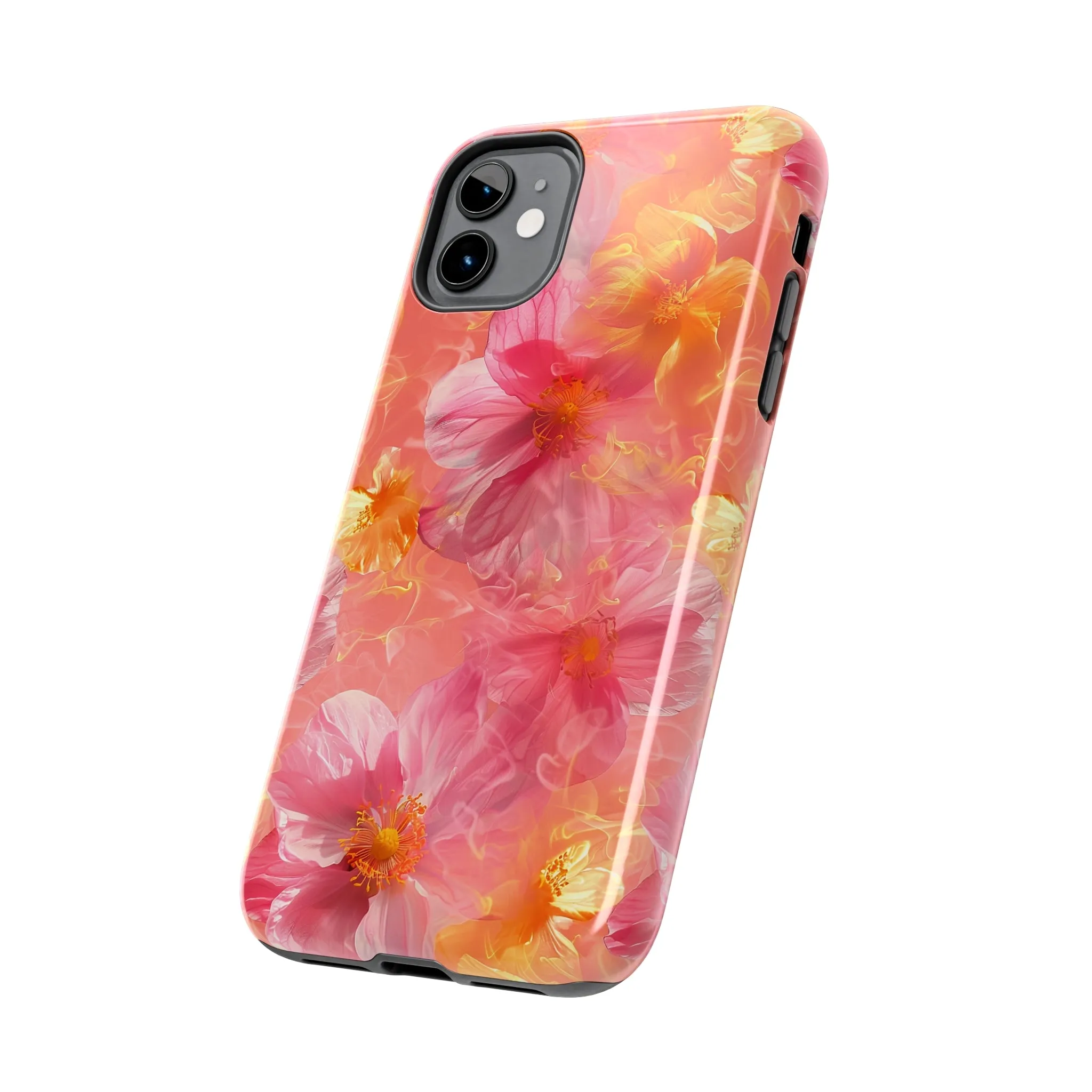 Pink and Yellow Fantasy Floral pattern iPhone Case, Aesthetic Phone Cover, Artsy Floral Design, Protective Phone Cover compatible with a large variety of iPhone models, Phone Case, Gift