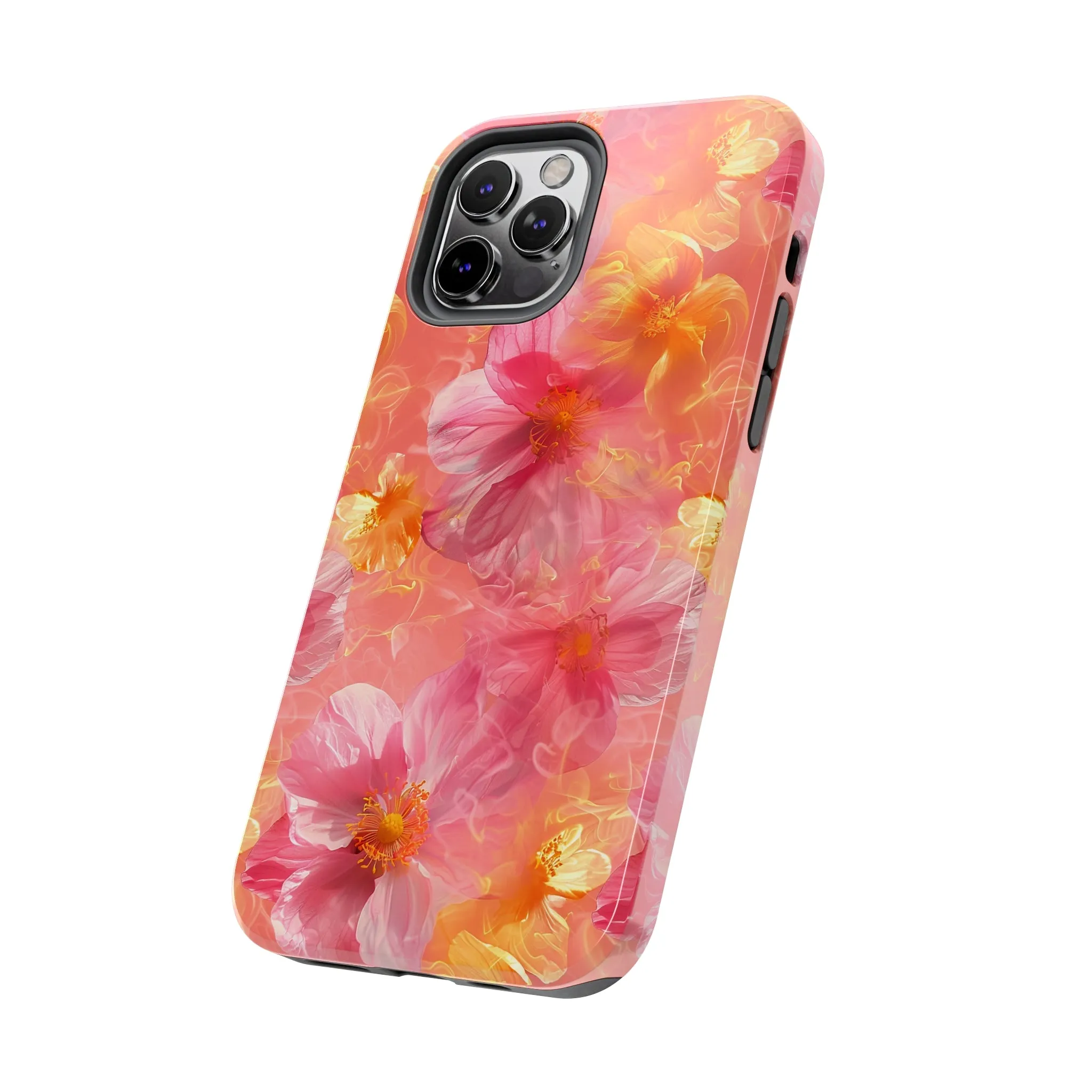 Pink and Yellow Fantasy Floral pattern iPhone Case, Aesthetic Phone Cover, Artsy Floral Design, Protective Phone Cover compatible with a large variety of iPhone models, Phone Case, Gift